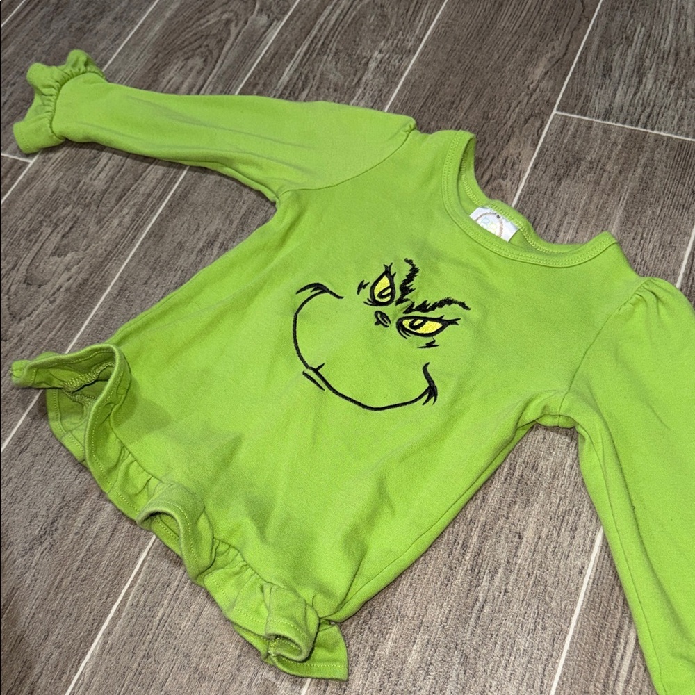 Grinch Inspired Ruffle Hem Long Sleeve Top | Green Holiday Shirt | 3T